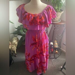 Elegant Floral Ruffle Midi Dress